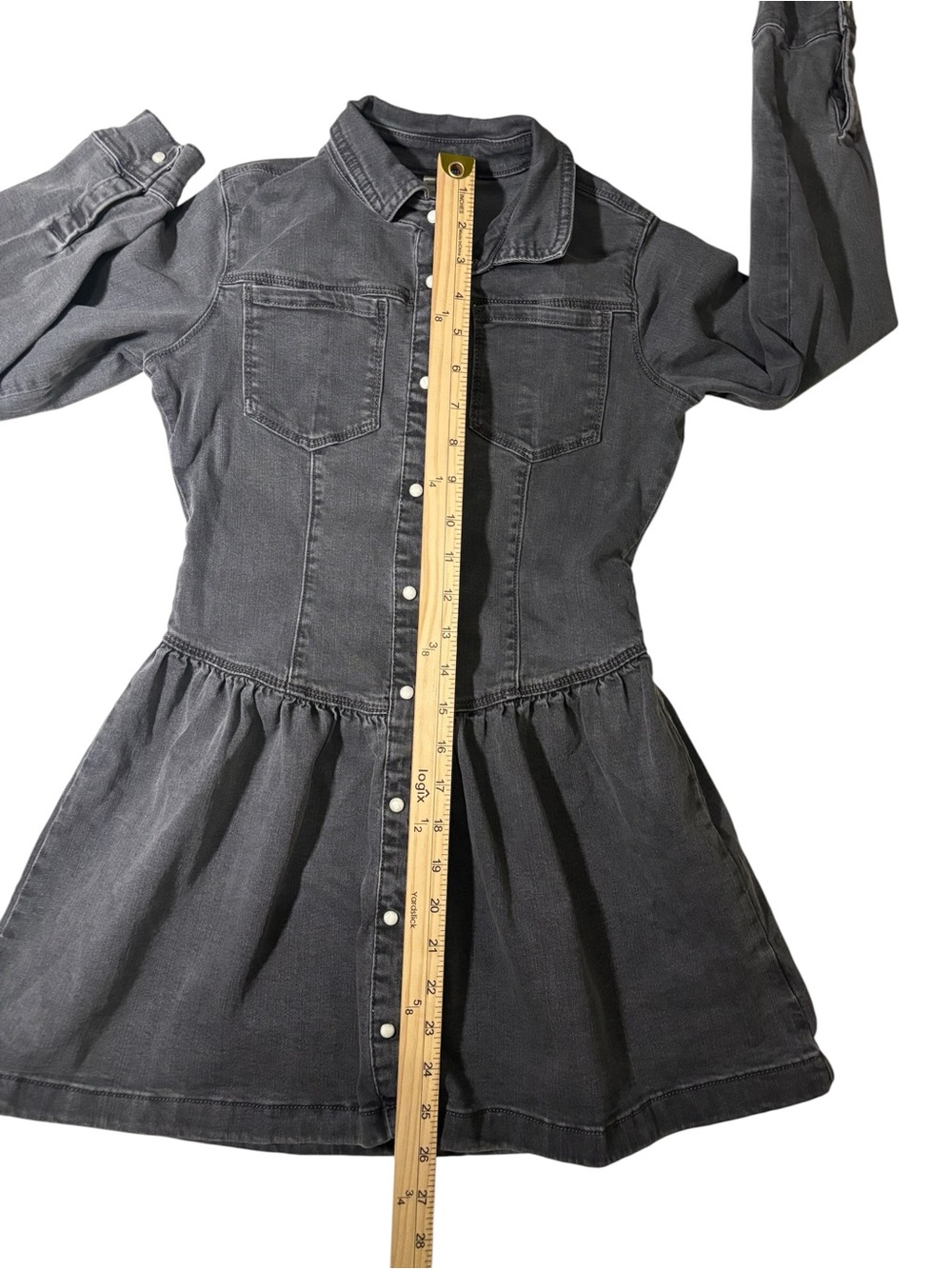 OshKosh B’gosh Girls Black Denim Shirt Dress Size 8/8A Snap Front Long Sleeve - Picture 15 of 16